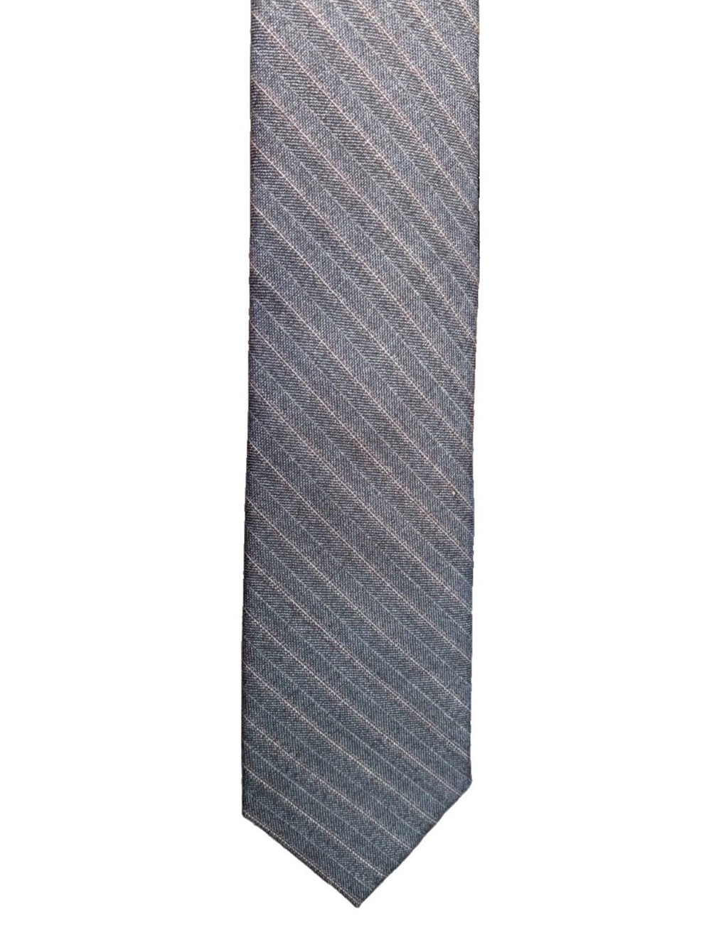 The Tie Bar 100% Wool Gray Striped Herringbone Tie (3.38 in x 61 in)